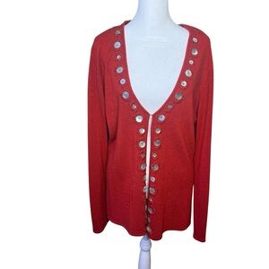 harvé benard Red Cardigan XL  Cottagecore Eclectic Grandpa Sweater Shell Button